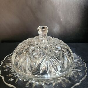 Anchor Hocking Vtg Prescut Glass Pineapple-Domed Butterdish